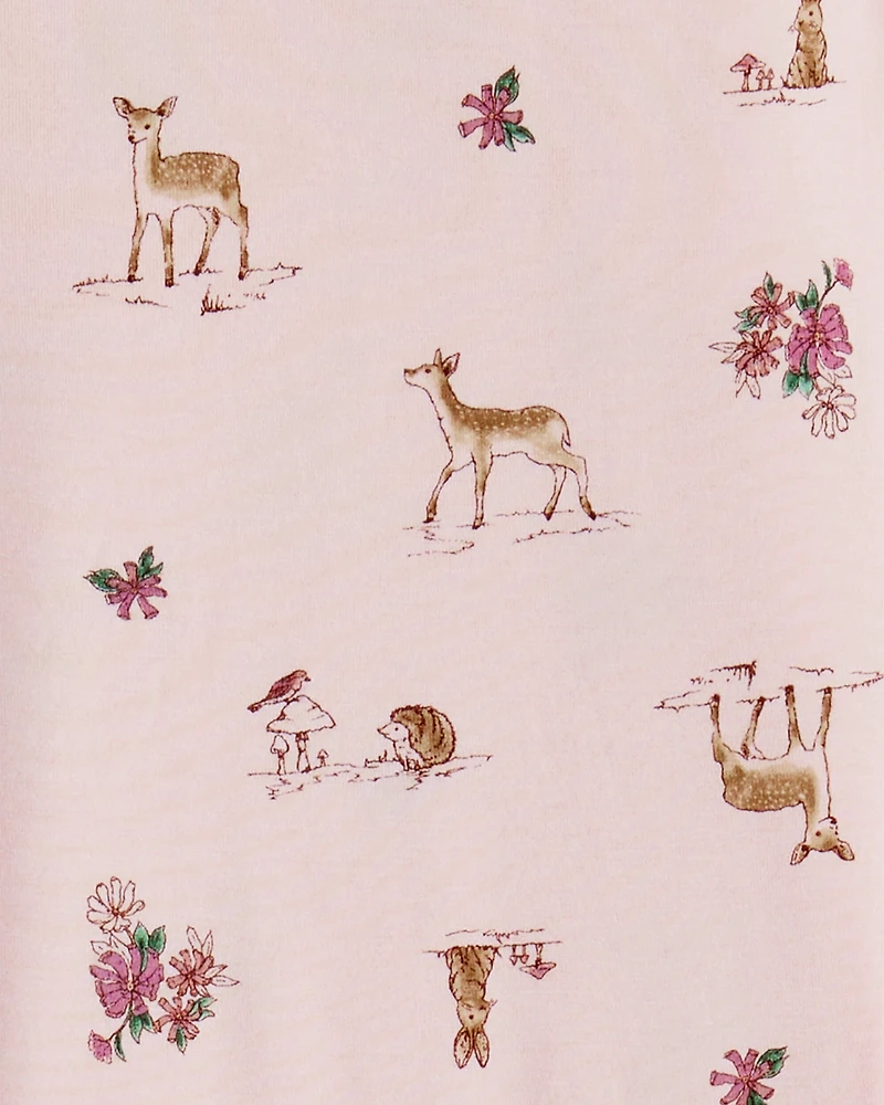 Girls Deer & Floral Print PurelySoft Long-Sleeve 2-Piece pyjamas - Pink