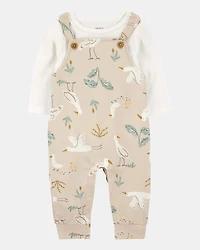 Baby 2-Piece Bird Print Long-Sleeve Tee & Overall Set