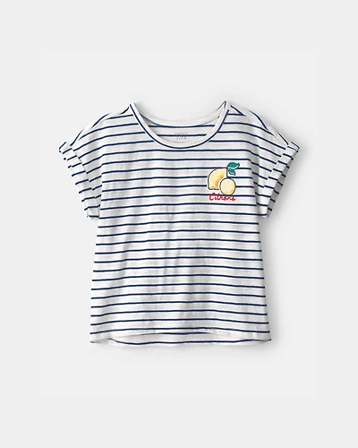 Girls Lemon Striped Top - Blue/Ivory