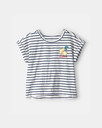 Girls Lemon Striped Top - Blue/Ivory