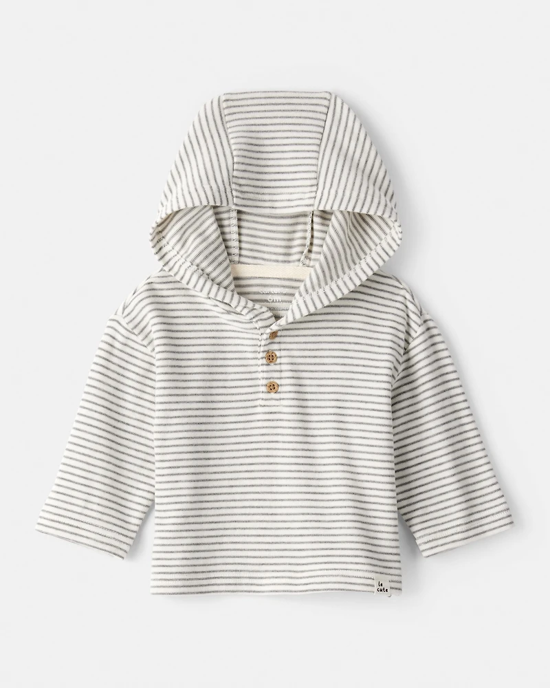Baby Boy Long-Sleeve Striped Hooded Top - Grey