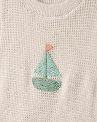 Baby 2-Piece Sailboat Crochet Top & Short Set - Cream