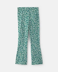 Girls Floral Cotton Pull-On Stretch Flare Leggings - Green