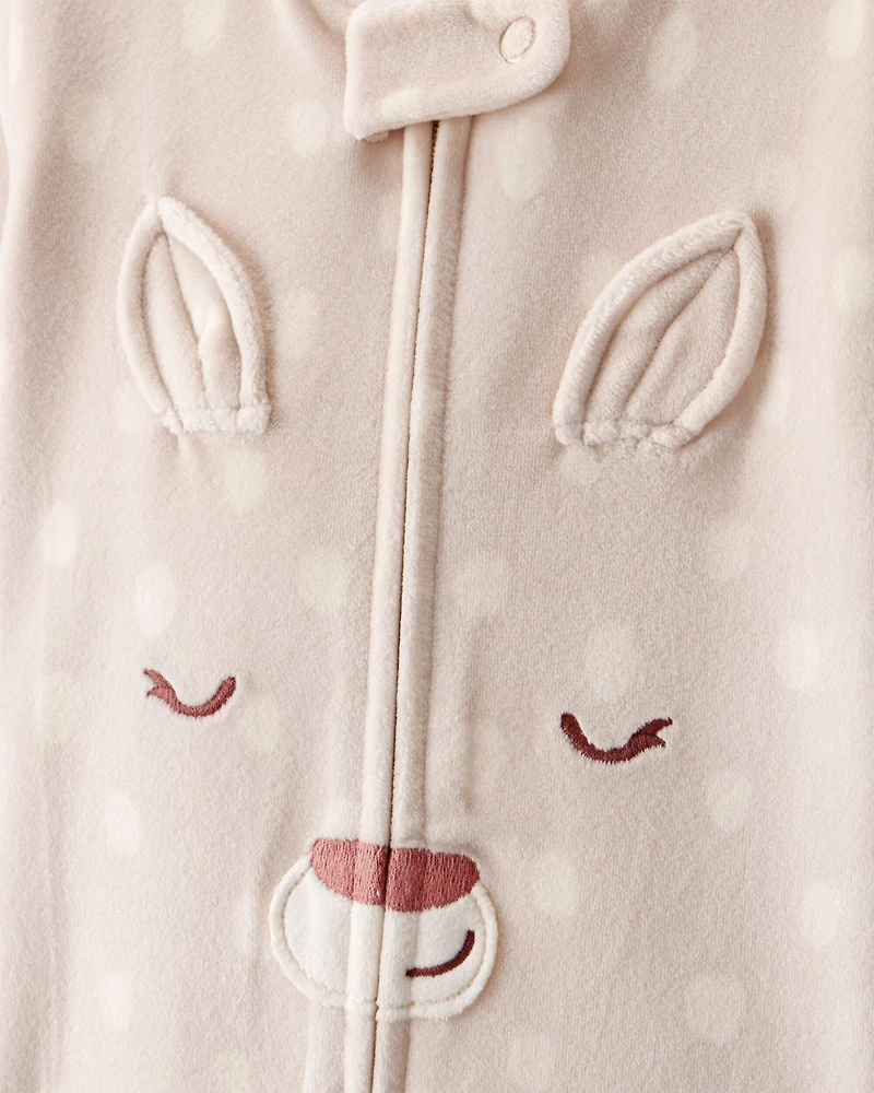 Toddler Girl Deer Print DreamPlush Snug Fit Long-Sleeve 2-Way Zip 1-Piece Pyjamas - Brown