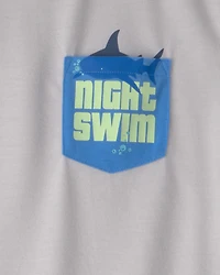 Boys Shark Short-Sleeve Loose Fit 2-Piece pyjama Set - Grey/Blue