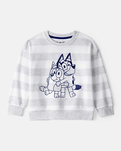 Toddler Neutral Bluey Striped French Terry Pullover - Grey
