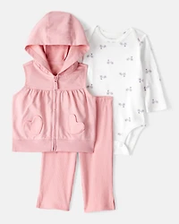 Baby Girl 3-Piece Heart Vest Outfit Set - Pink