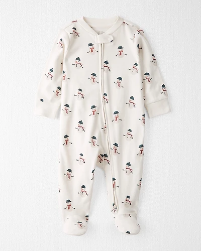 Baby Organic Cotton Sleep & Play Pyjamas Snowman Print