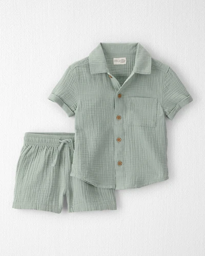 Toddler Boy 2-Piece Organic Cotton Gauze Set Green