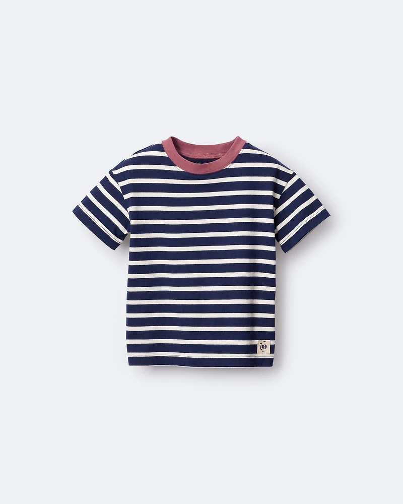 Toddler Striped Short-Sleeve Relaxed Subway Tee - Navy