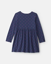 Toddler Girl Bow Long-Sleeve Dress - Navy Blue