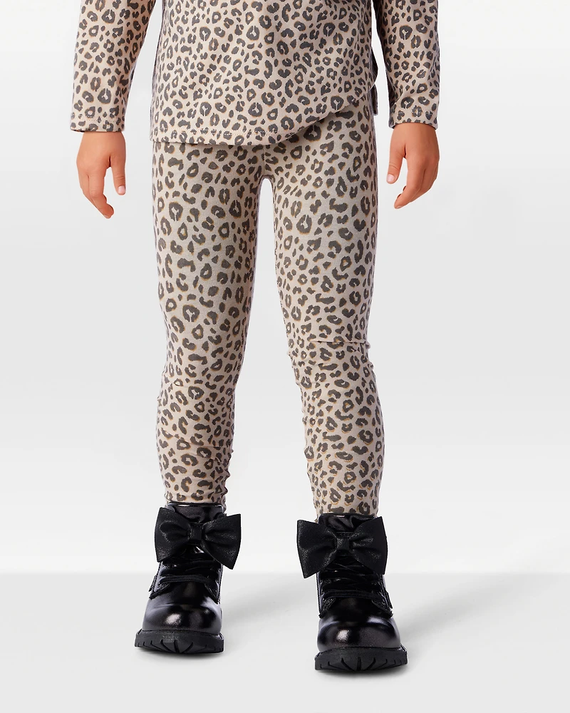 Toddler Girl Cotton Leopard Stretch Leggings - Brown
