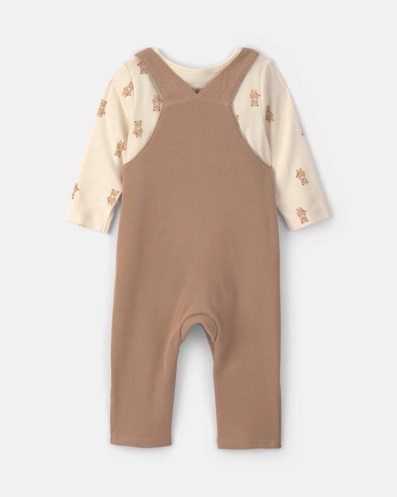 Baby 2-Piece Bear Long-Sleeve Overall Set - Brown