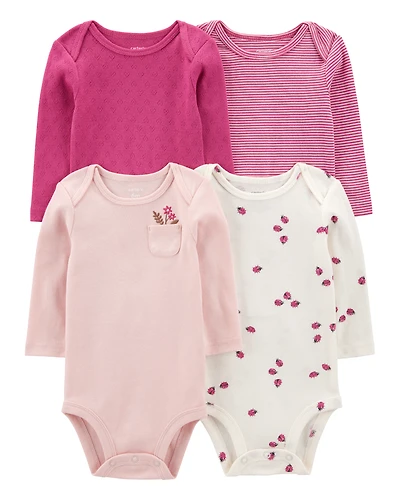 Baby Girl 4-Pack Long-Sleeve Botanical Bodysuits