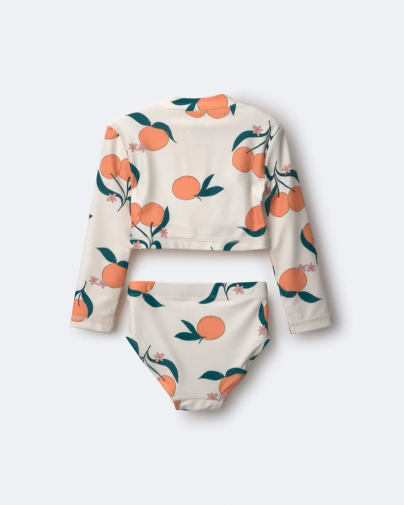 Toddler Girl Half-Zip Long-Sleeve Rashguard Set Clementine Grove Print - Cream