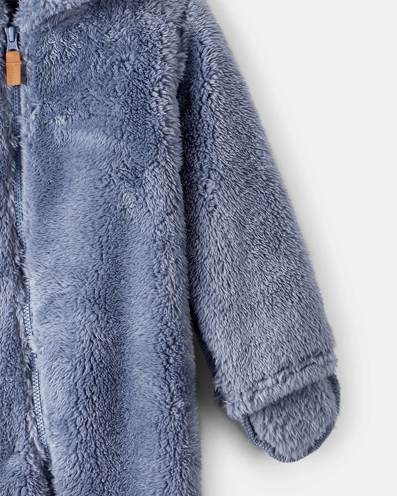 Baby Boy Sherpa Long-Sleeve Hooded Jumpsuit - Blue