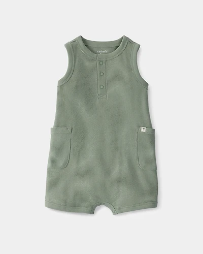 Baby Boy Solid Thermal Sleeveless Romper - Olive Green