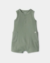 Baby Boy Solid Thermal Sleeveless Romper - Olive Green