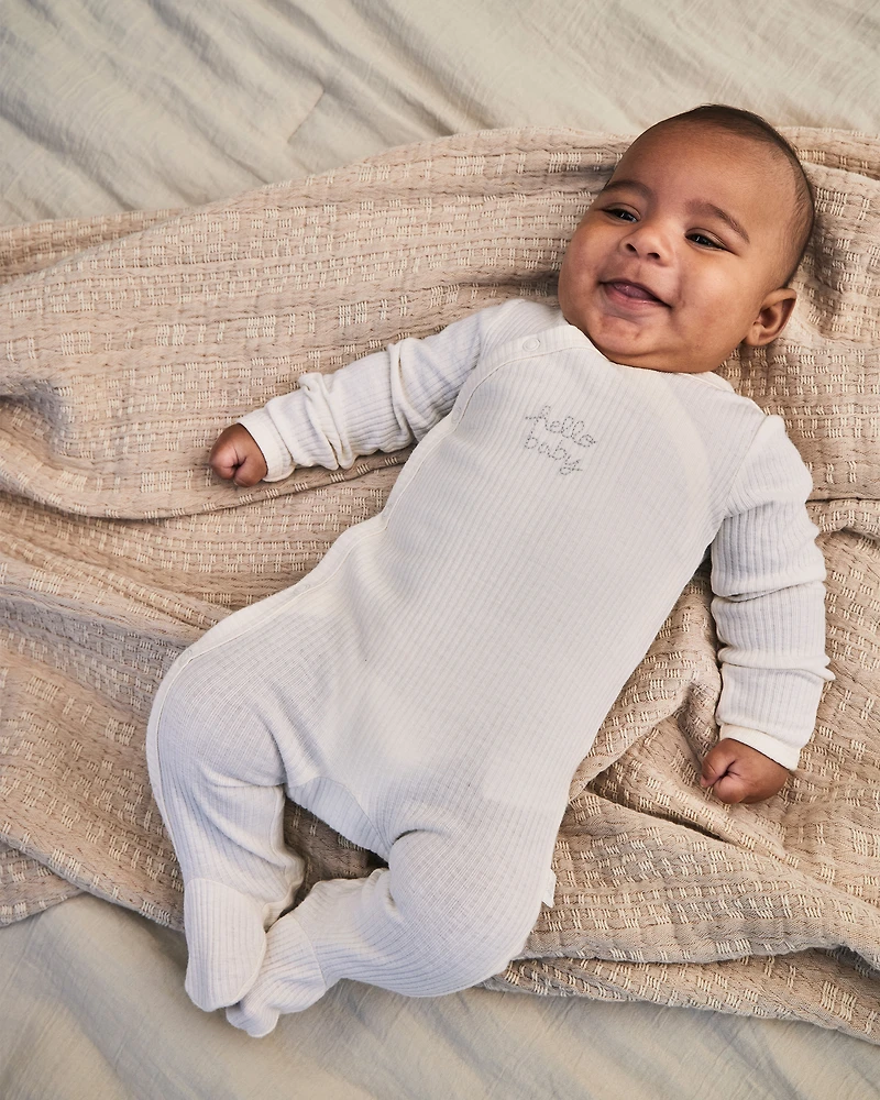 Baby 'Hello Baby' Cotton Sleeper - Cream