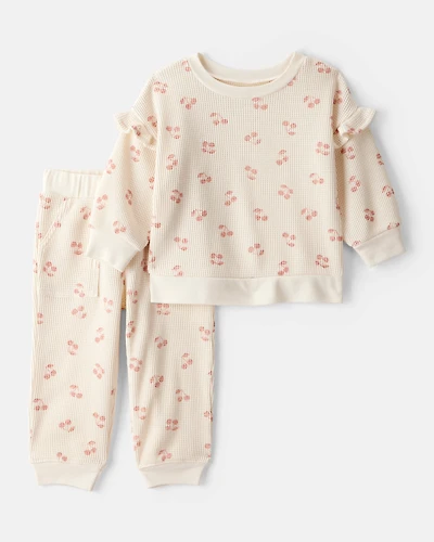 Baby Girl 2-Piece Cherry Fruit Print Long-Sleeve Tee & Pant Set - Ivory