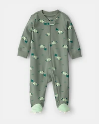 Baby Boy Dinosaur 2-Way Zip 100% Cotton Sleeper - Green