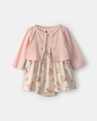 Baby Girl 2-Piece Floral Dress Set - Pink/Ivory