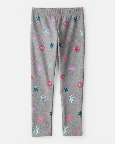 Girls Snowflake Pull-On Stretch Cozy Leggings - Grey