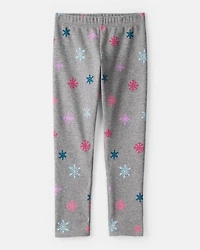 Girls Snowflake Pull-On Stretch Cozy Leggings - Grey