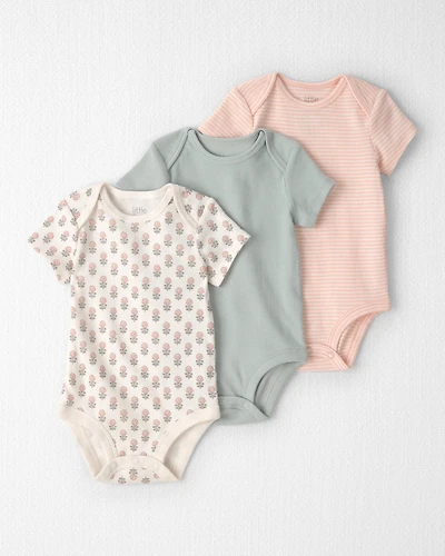 Girls 3-Pack Organic Cotton Bodysuits Floral Print