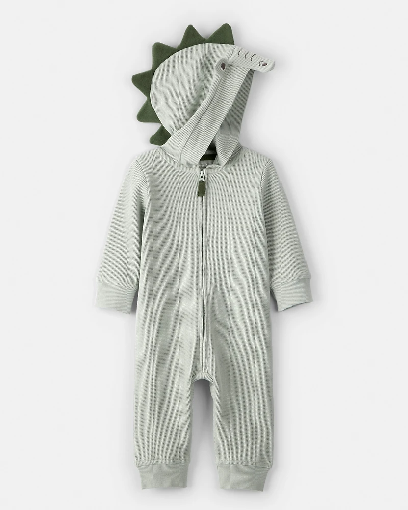 Baby Boy Alligator Thermal Long-Sleeve Hooded Jumpsuit - Green