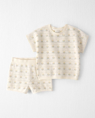 Toddler Girl Organic Cotton Sweater Knit Set Honey Floral Print