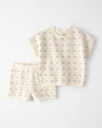 Toddler Girl Organic Cotton Sweater Knit Set Honey Floral Print