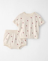 Baby Girl 2-Piece Organic Cotton Sweater Set Cream Berry Patch