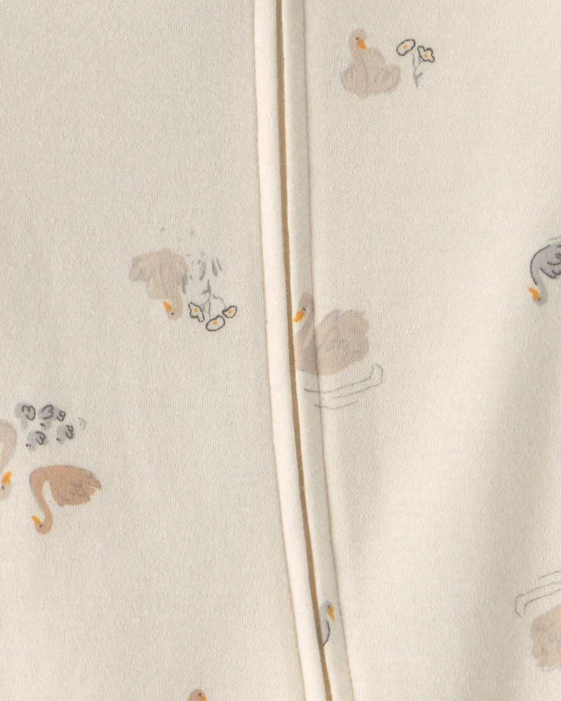 Baby Girl Swan 100% Cotton 2-Way Zip Sleeper - Cream