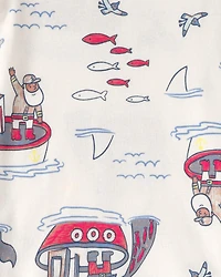 Toddler Boy Anchor 100% Cotton Snug Fit 4-Piece Pajama Set - Blue/Cream