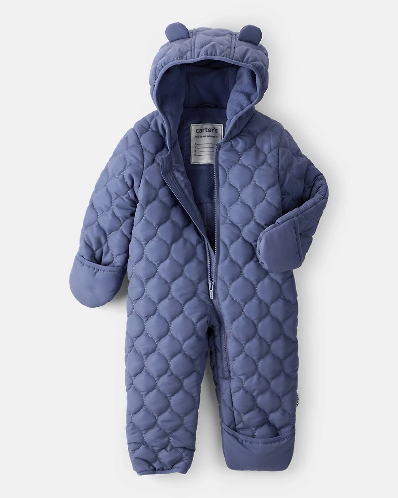Baby Boy 1-Piece Quilted Pram Snowsuit - Navy