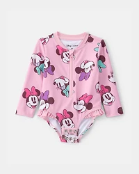 Baby Girl Disney© Minnie Mouse Gingham Long-Sleeve 1-Piece Swimsuit - Pink