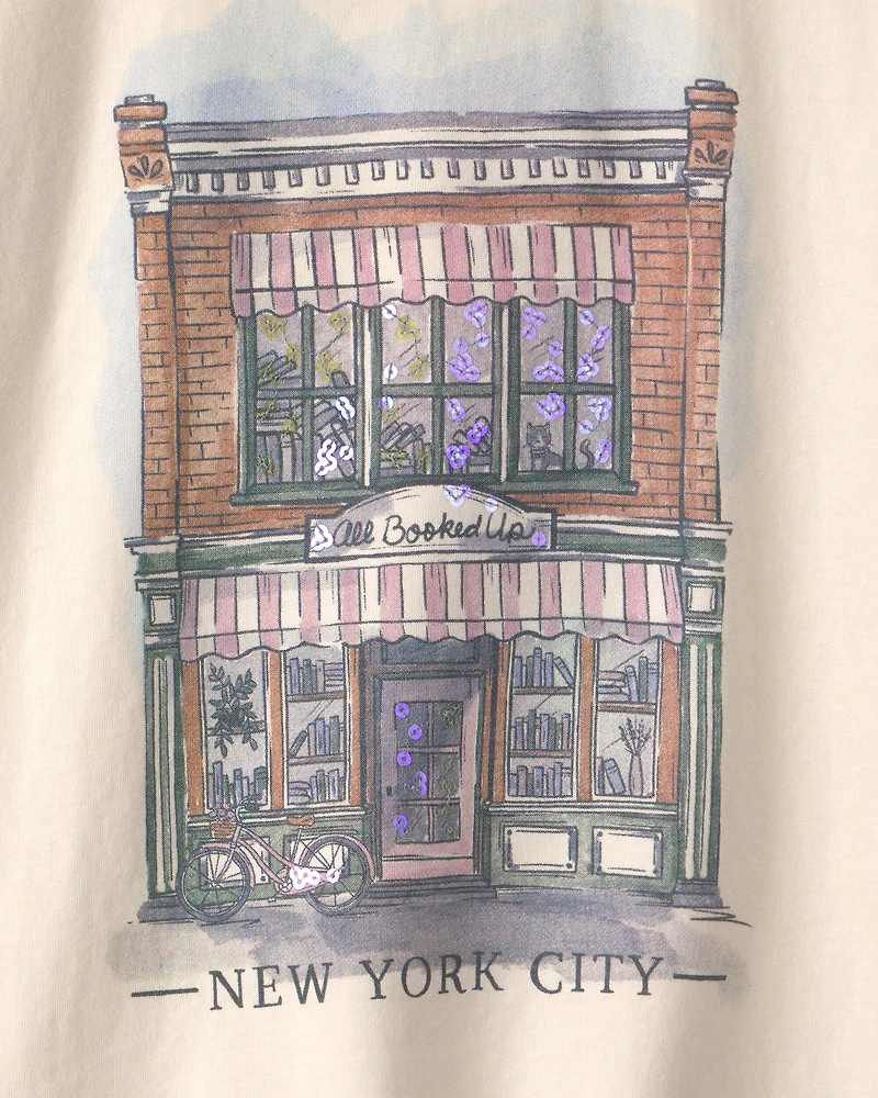 Girls 'New York City' Graphic Tee - Cream