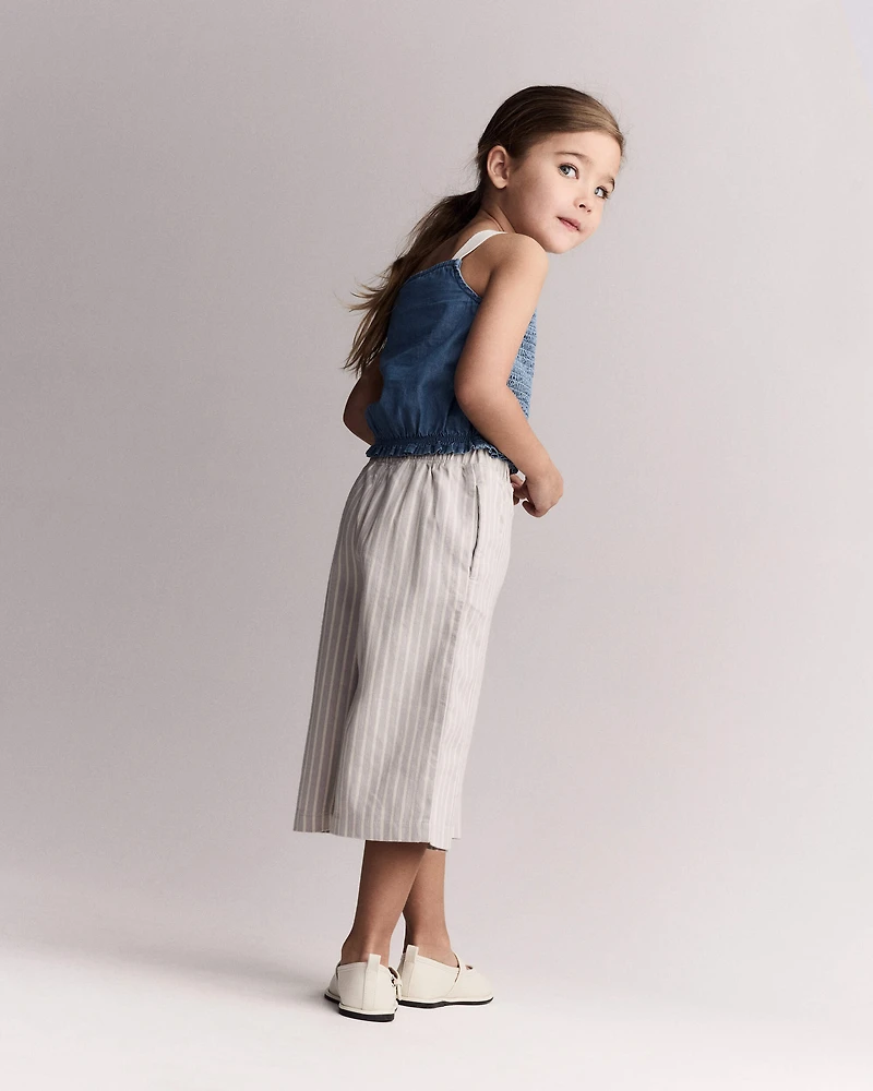 Toddler Girl Sailor Pant Stripes - Cream/Grey