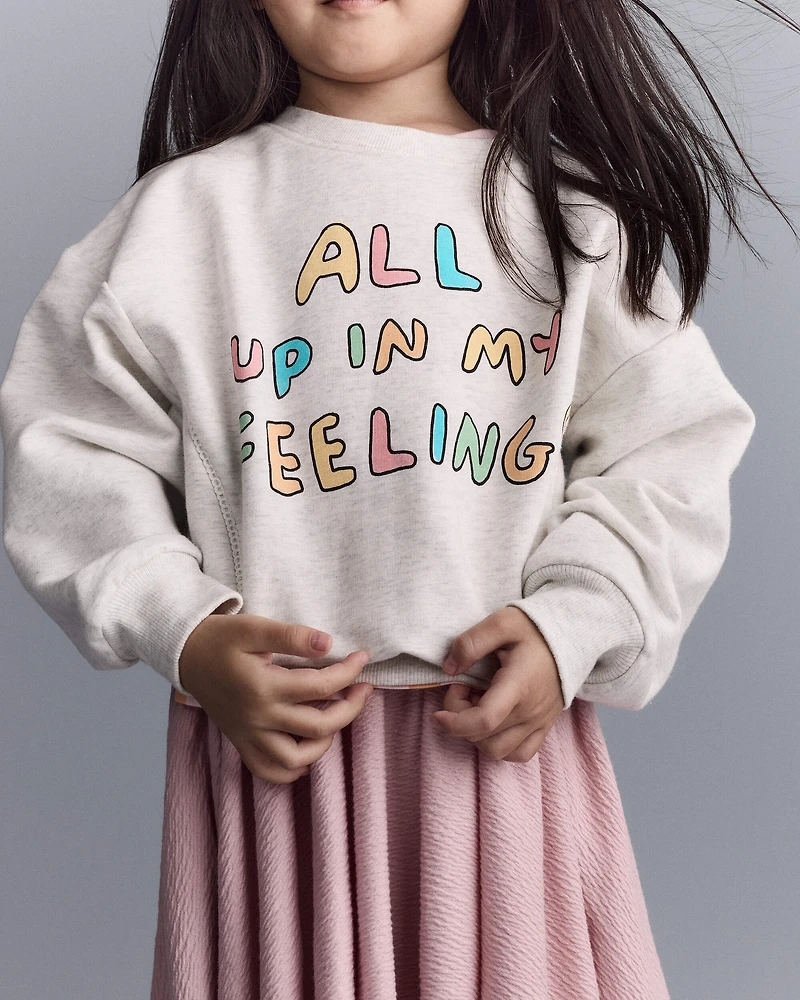 Toddler Girl 'In My Feelings' Wide-Arm Sweatshirt - Heathered Grey