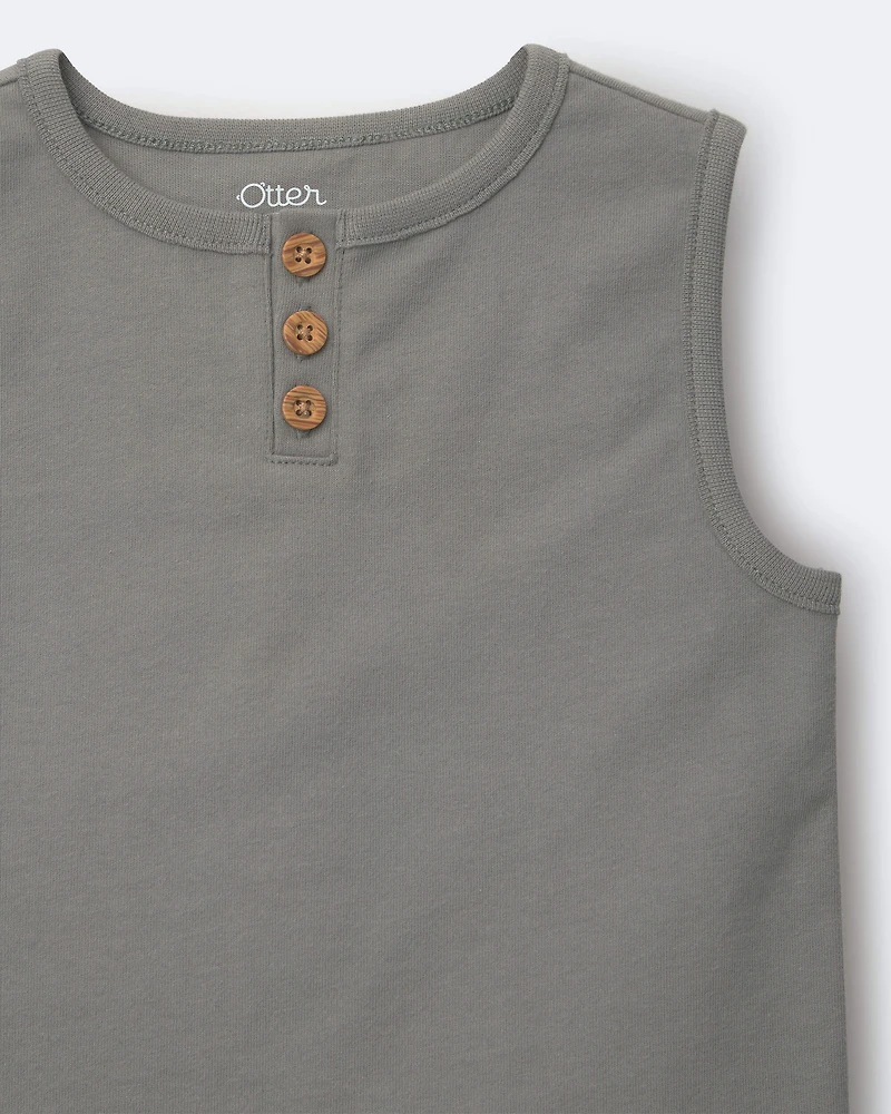 Toddler Boy Henley Tank - Sage