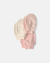 Baby Girl 3-Pack Mitts - Pink/Ivory