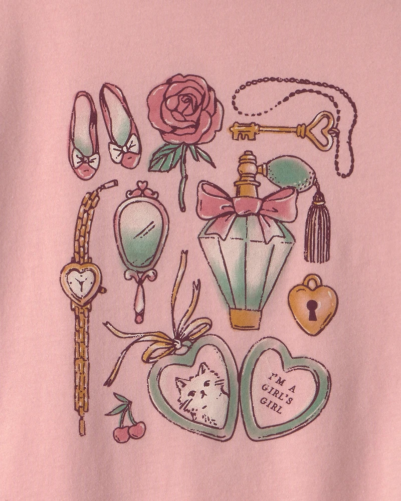Girls Girly Icons Long-Sleeve Graphic Tee - Pink