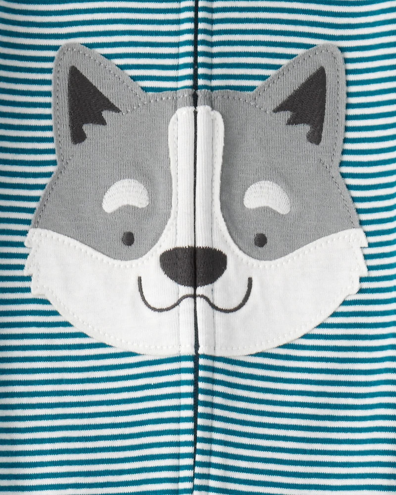 Toddler Boy Dog Striped 100% Cotton Snug Fit 1-Piece Pyjamas - Blue