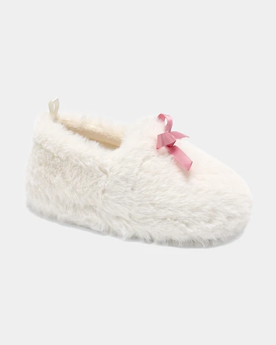 Girls Fuzzy Bow Slippers - Cream/Pink