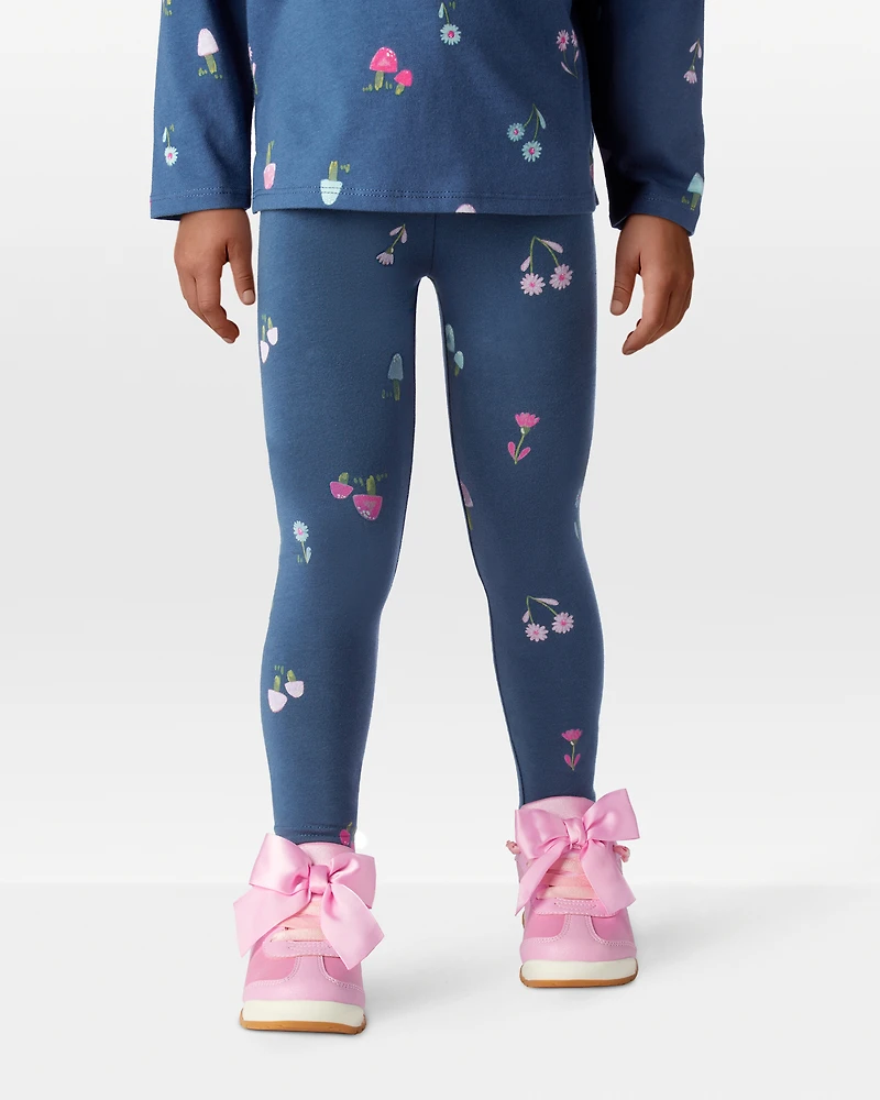 Toddler Girl Floral Cotton Pull-On Stretch Leggings - Blue