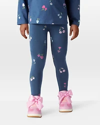 Toddler Girl Floral Cotton Pull-On Stretch Leggings - Blue