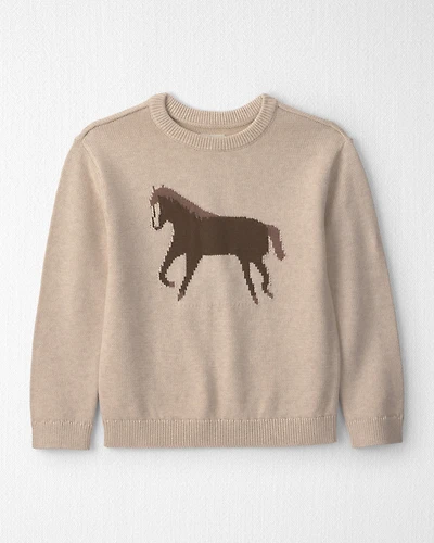 Kids Organic Cotton Horse Sweater Knit Pullover