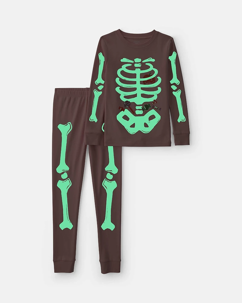 Girls 2-Piece Halloween Skeleton 100% Cotton Snug Fit Pyjama Set - Pink