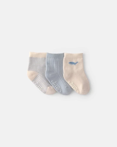 Baby Boy 3-Pack Whale Ankle Socks - Blue/Ivory